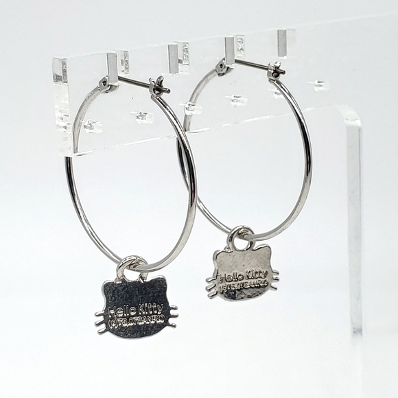 SOLD Hello Kitty Licensed Sanrio Rhinestone Silver Hoop Earrings Anime Barbie - Picture 4 of 6